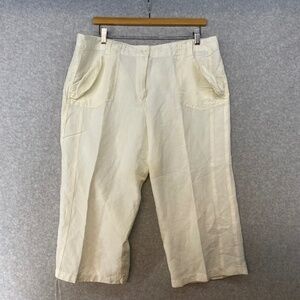 Sandro Creamy White Linen Rayon Blend Crop Pants Size 14 Straight Leg Pockets
